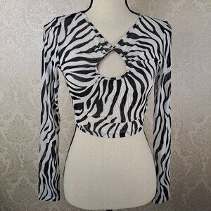 Princess Polly Size 4 Zebra Print Cropped Top Sheer Keyhole Front NWT